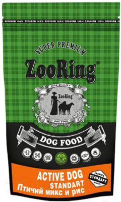 Сухой корм для собак ZooRing Active Dog Standart Птичий микс и рис 425228 (2кг)