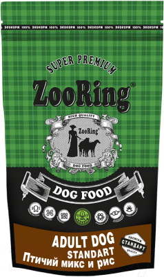 Сухой корм для собак ZooRing Adult Dog Standart Птичий микс и рис 425273 (2кг)