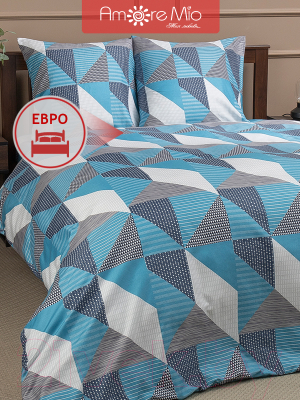 Комплект постельного белья Amore Mio Мако-сатин Factor Микрофибра Евро / 93841 (голубой/серый/белый)