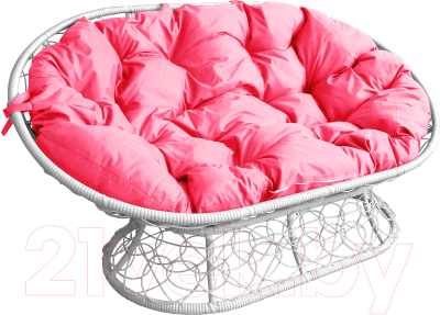 Диван садовый M-Group Мамасан / 12110108 (белый ротанг/розовая подушка)