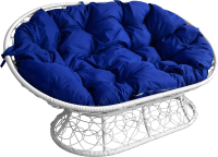 Диван садовый M-Group Мамасан / 12110110 (белый ротанг/синяя подушка) - 