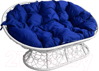 Диван садовый M-Group Мамасан / 12110110 (белый ротанг/синяя подушка)