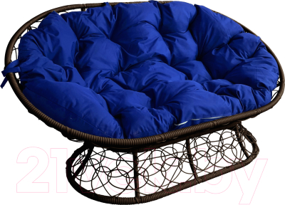 Диван садовый M-Group Мамасан / 12110210 (коричневый ротанг/синяя подушка)