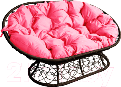 Диван садовый M-Group Мамасан / 12110208 (коричневый ротанг/розовая подушка)