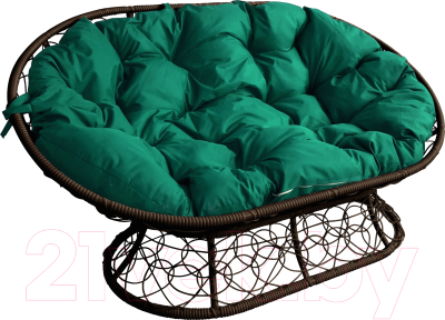 Диван садовый M-Group Мамасан / 12110204 (коричневый ротанг/зеленая подушка)