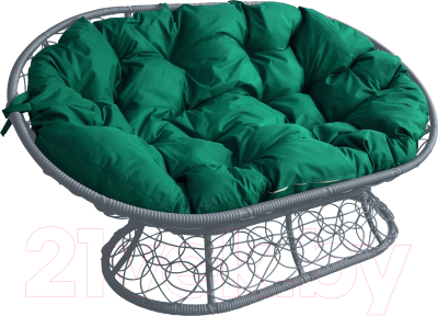 Диван садовый M-Group Мамасан / 12110304 (серый ротанг/зеленая подушка)