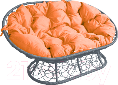 Диван садовый M-Group Мамасан / 12110307 (серый ротанг/оранжевая подушка)