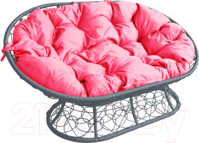 Диван садовый M-Group Мамасан / 12110308 (серый ротанг/розовая подушка)