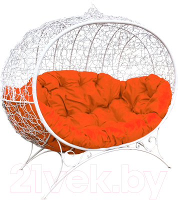 Диван садовый M-Group Улей на ножках / 11220107 (белый ротанг/оранжевая подушка)