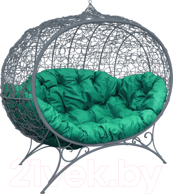 Диван садовый M-Group Улей на ножках / 11220304 (серый ротанг/зеленая подушка)