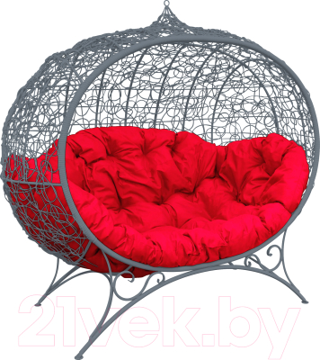 Диван садовый M-Group Улей на ножках / 11220306 (серый ротанг/красная подушка)