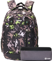 Школьный рюкзак Torber Class X. Скейтбордисты +пенал / T5220-BLK-GRE-P (черный/серый) - 