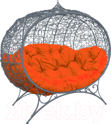 Диван садовый M-Group Улей на ножках / 11220307 (серый ротанг/оранжевая подушка)