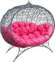 Диван садовый M-Group Улей на ножках / 11220308 (серый ротанг/розовая подушка) - 