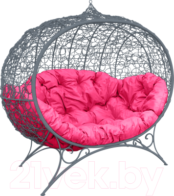 Диван садовый M-Group Улей на ножках / 11220308 (серый ротанг/розовая подушка)