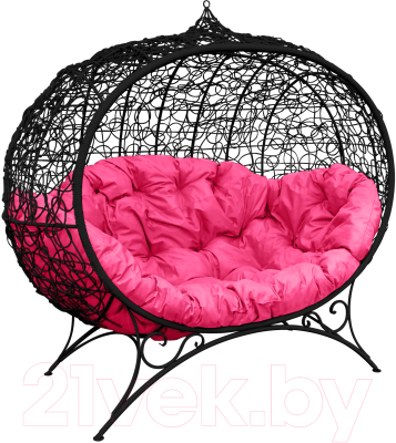 Диван садовый M-Group Улей на ножках / 11220408 (черный ротанг/розовая подушка)