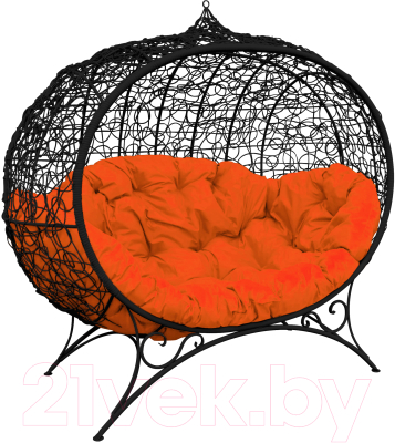 Диван садовый M-Group Улей на ножках / 11220407 (черный ротанг/оранжевая подушка)