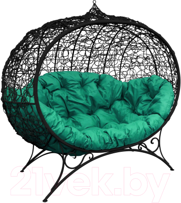 Диван садовый M-Group Улей на ножках / 11220404 (черный ротанг/зеленая подушка)