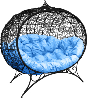 Диван садовый M-Group Улей на ножках / 11220403 (черный ротанг/голубая подушка) - 