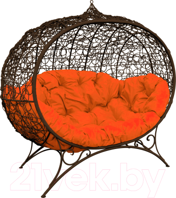 Диван садовый M-Group Улей на ножках / 11220207 (коричневый ротанг/оранжевая подушка)