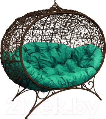 Диван садовый M-Group Улей на ножках / 11220204 (коричневый ротанг/зеленая подушка)