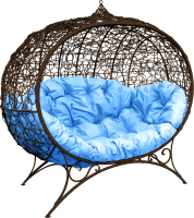 Диван садовый M-Group Улей на ножках / 11220203 (коричневый ротанг/голубая подушка) - 