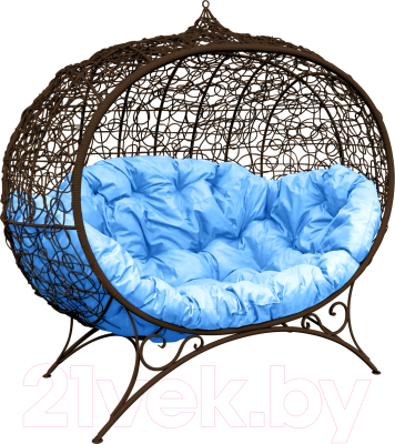 Диван садовый M-Group Улей на ножках / 11220203 (коричневый ротанг/голубая подушка)