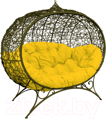 Диван садовый M-Group Улей на ножках / 11220211 (коричневый ротанг/желтая подушка)