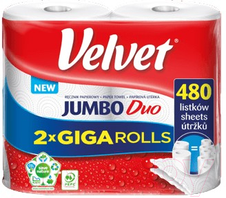Бумажные полотенца Velvet Jumbo Duo 2х слойная (2рул)