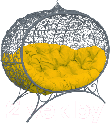 Диван садовый M-Group Улей на ножках / 11220311 (серый ротанг/желтая подушка)