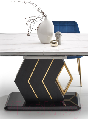 Обеденный стол Halmar Vincenzo 160-200x90x77 (белый мрамор/черный/золото)