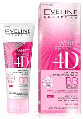 BB-крем Eveline Cosmetics White Prestige 4D Многофункциональный выравнивающий тон SPF15 (50мл)