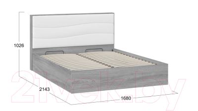 Двуспальная кровать ТриЯ Миранда с ПМ Тип 1 и заглушиной 160x200 (дуб гамильтон/белый глянец)