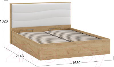 Двуспальная кровать ТриЯ Миранда с ПМ Тип 1 и заглушиной 160x200 (дуб крафт золотой/белый глянец)