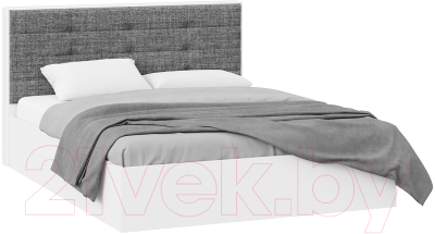 Двуспальная кровать ТриЯ Тесса тип 1 с ПМ и заглушиной 160x200 (белый жемчуг/рогожка серая)