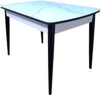 Обеденный стол Васанти Плюс БРФ 120/152x80/1Р (белый мрамор глянец/черный/обвязка белая/опоры белые) - 