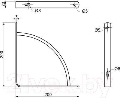 Полкодержатель AKS Orbit 200x200x20x3 (белый)