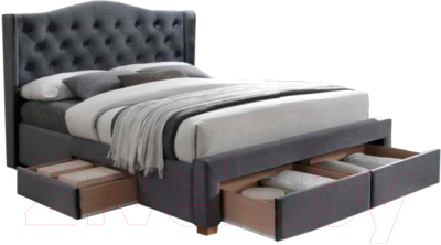 Двуспальная кровать Signal Aspen II Velvet 160x200 (Bluvel 14 серый/дуб)