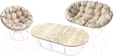 Комплект садовой мебели M-Group Мамасан, Папасан и стол / 12130101 (белый/бежевая подушка)