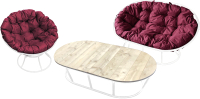 Комплект садовой мебели M-Group Мамасан, Папасан и стол / 12130102 (белый/бордовая подушка) - 