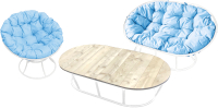 Комплект садовой мебели M-Group Мамасан, Папасан и стол / 12130103 (белый/голубая подушка) - 