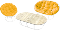 Комплект садовой мебели M-Group Мамасан, Папасан и стол / 12130111 (белый/желтая подушка) - 