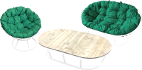 Комплект садовой мебели M-Group Мамасан, Папасан и стол / 12130104 (белый/зеленая подушка) - 