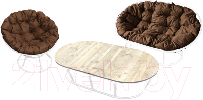 Комплект садовой мебели M-Group Мамасан, Папасан и стол / 12130105 (белый/коричневая подушка)