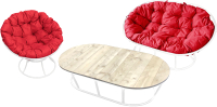 Комплект садовой мебели M-Group Мамасан, Папасан и стол / 12130106 (белый/красная подушка) - 