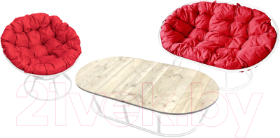 Комплект садовой мебели M-Group Мамасан, Папасан и стол / 12130106 (белый/красная подушка)