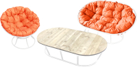 Комплект садовой мебели M-Group Мамасан, Папасан и стол / 12130107 (белый/оранжевая подушка) - 