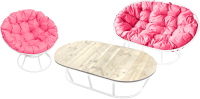 Комплект садовой мебели M-Group Мамасан, Папасан и стол / 12130108 (белый/розовая подушка) - 