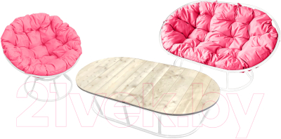 Комплект садовой мебели M-Group Мамасан, Папасан и стол / 12130108 (белый/розовая подушка)