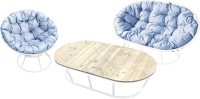 Комплект садовой мебели M-Group Мамасан, Папасан и стол / 12130109 (белый/серая подушка) - 